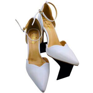 Lulus Kimo White Scalloped Ankle Strap Heels | Size 9 NWT